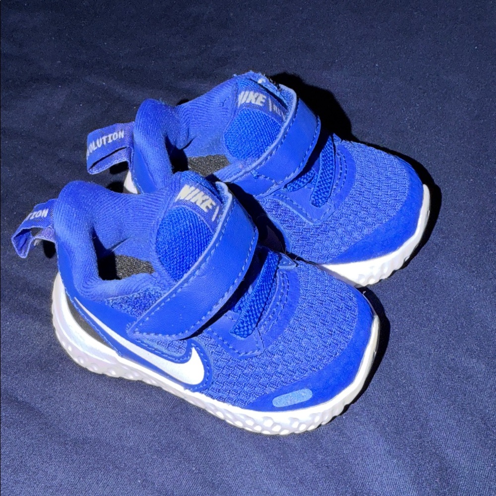 Nike Revolution toddler  Royal Blue and white Velcro Athletic Sneakers